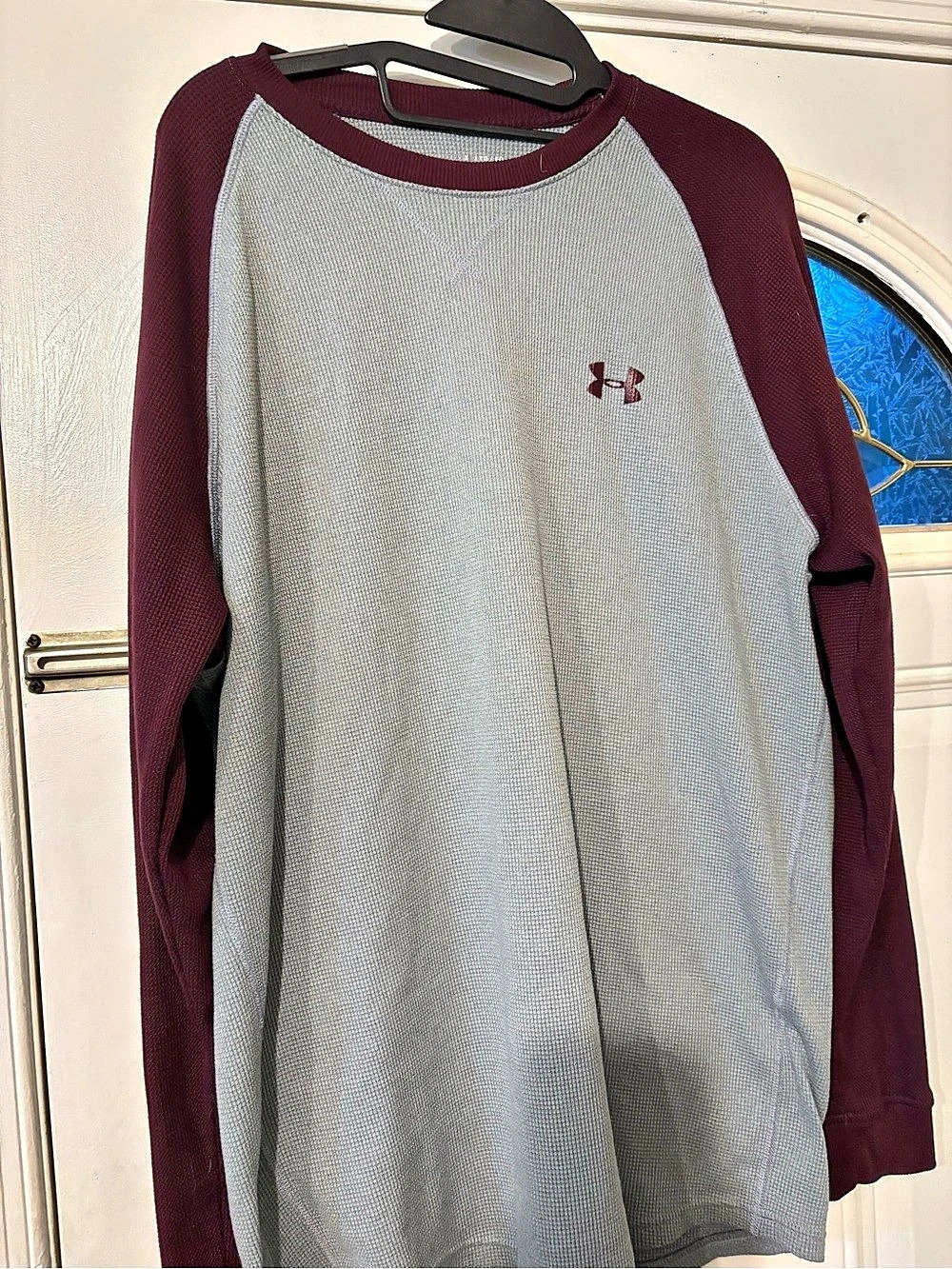 Under Armour Waffle Crew Shirt Men's Long Sleeve Shirt Gray & Burgundy